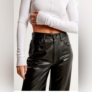 NWT Abercrombie Black Vegan Leather High Rise Loose Pant size 14